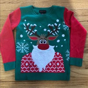 Christmas Holiday Reindeer Santa Sweater Girls L